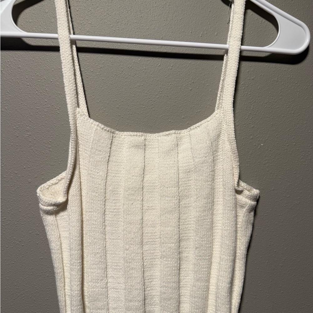 Cream/White Ribbed Knit Tank Top